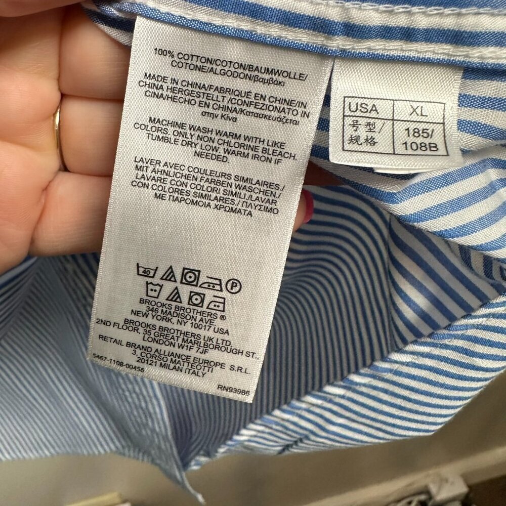 Brooks Brothers 346 The Original Polo Mens XL Button Down Shirt Blue Striped - Picture 6 of 7